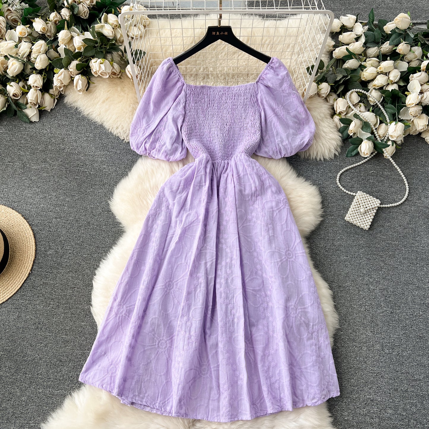 Bohemian Embroidered Lantern Sleeve Dress