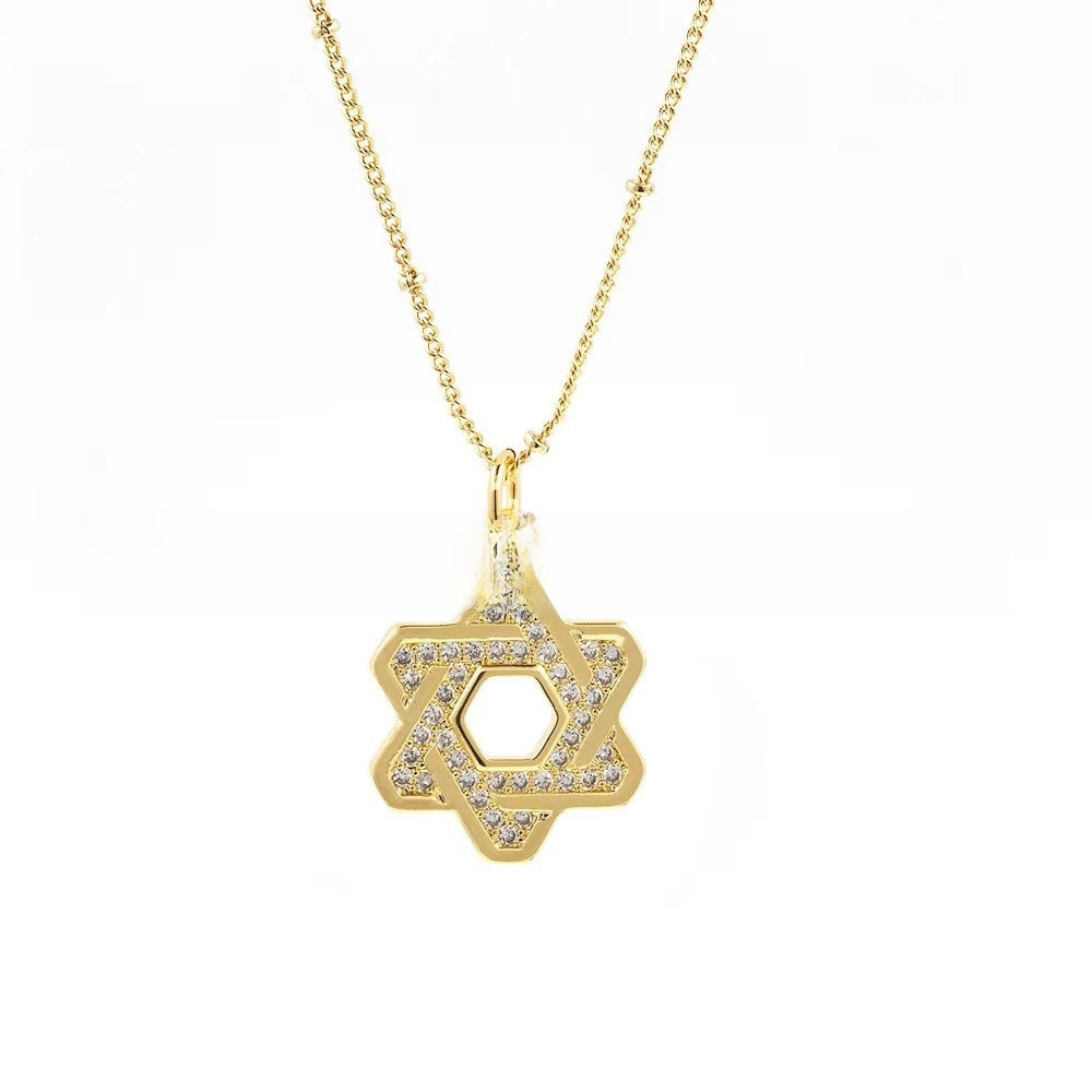 Brass Star of David Necklace with Zircon