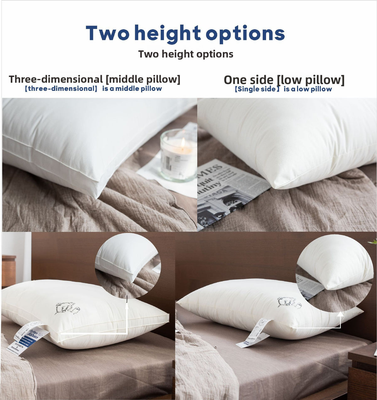 Breathable Pure Cotton Low Profile Pillow Insert