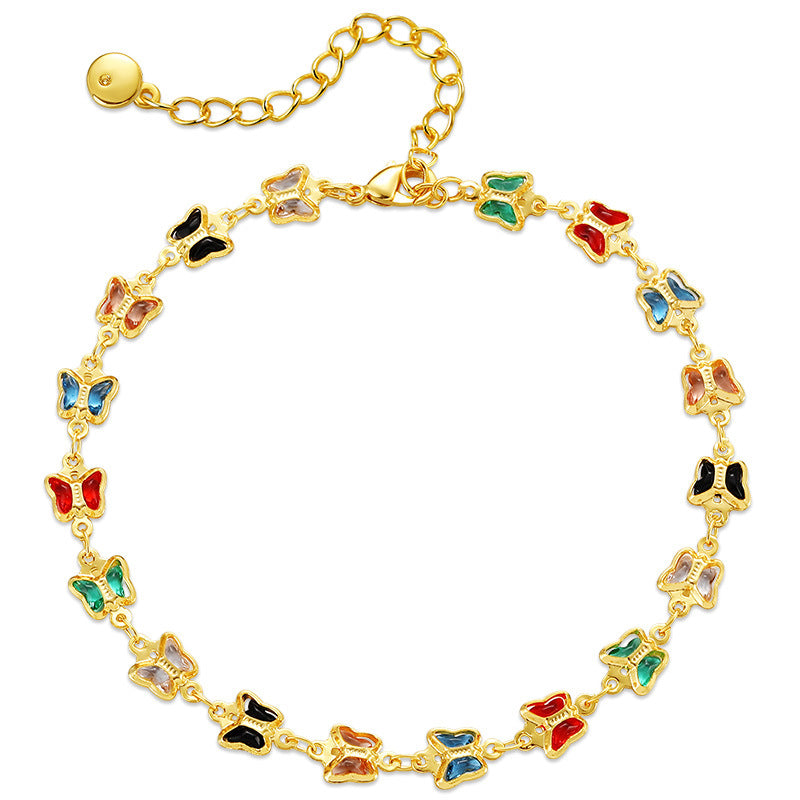 Butterfly Design Glass Diamond Anklet