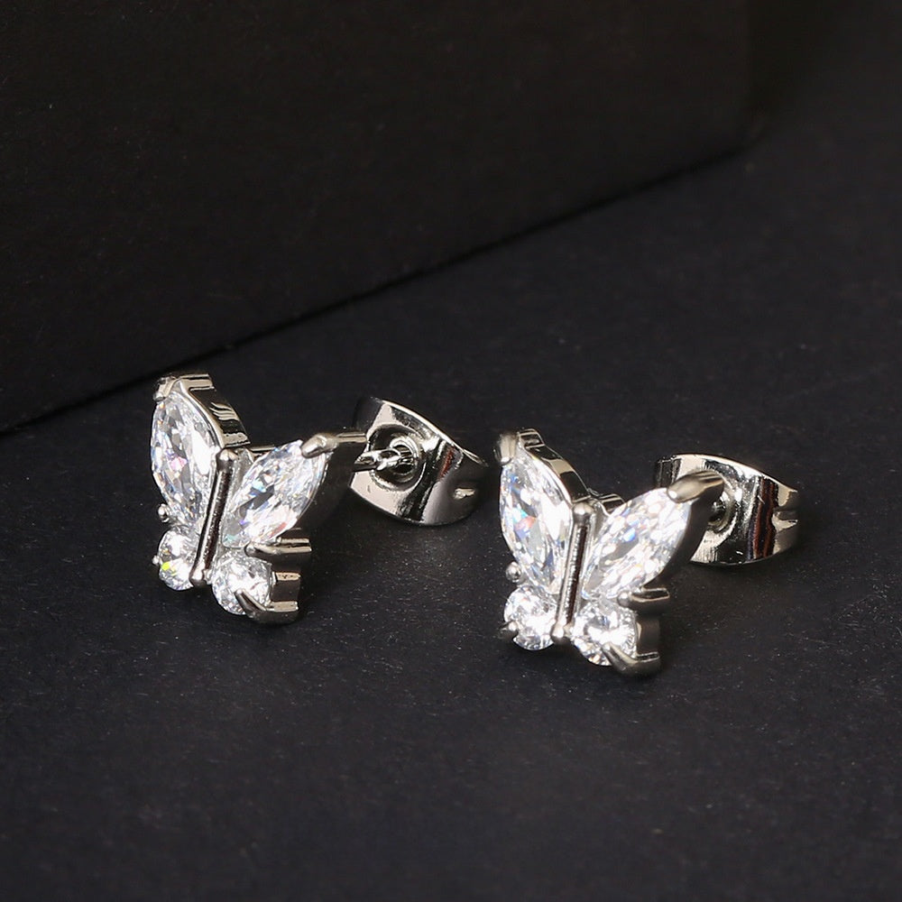 Butterfly Zircon Earring Steel Fashion Jewelry