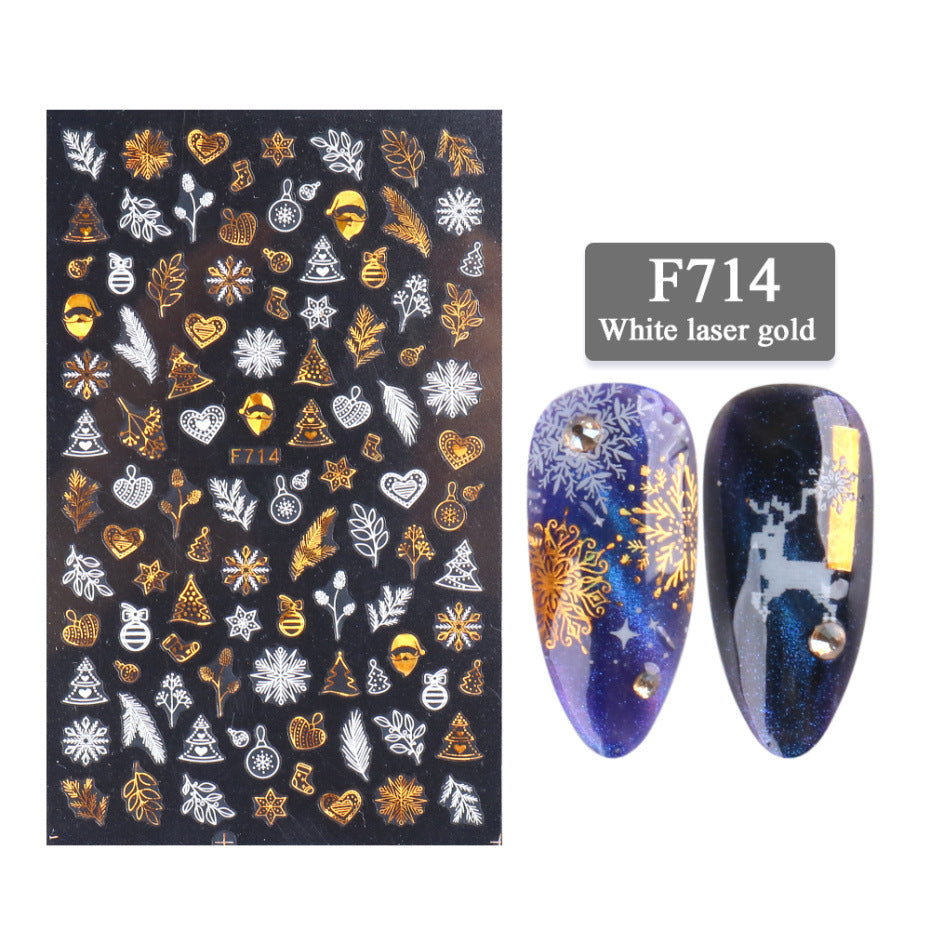 3D Christmas Nail Art Stickers – Golden Laser Snowflake Set