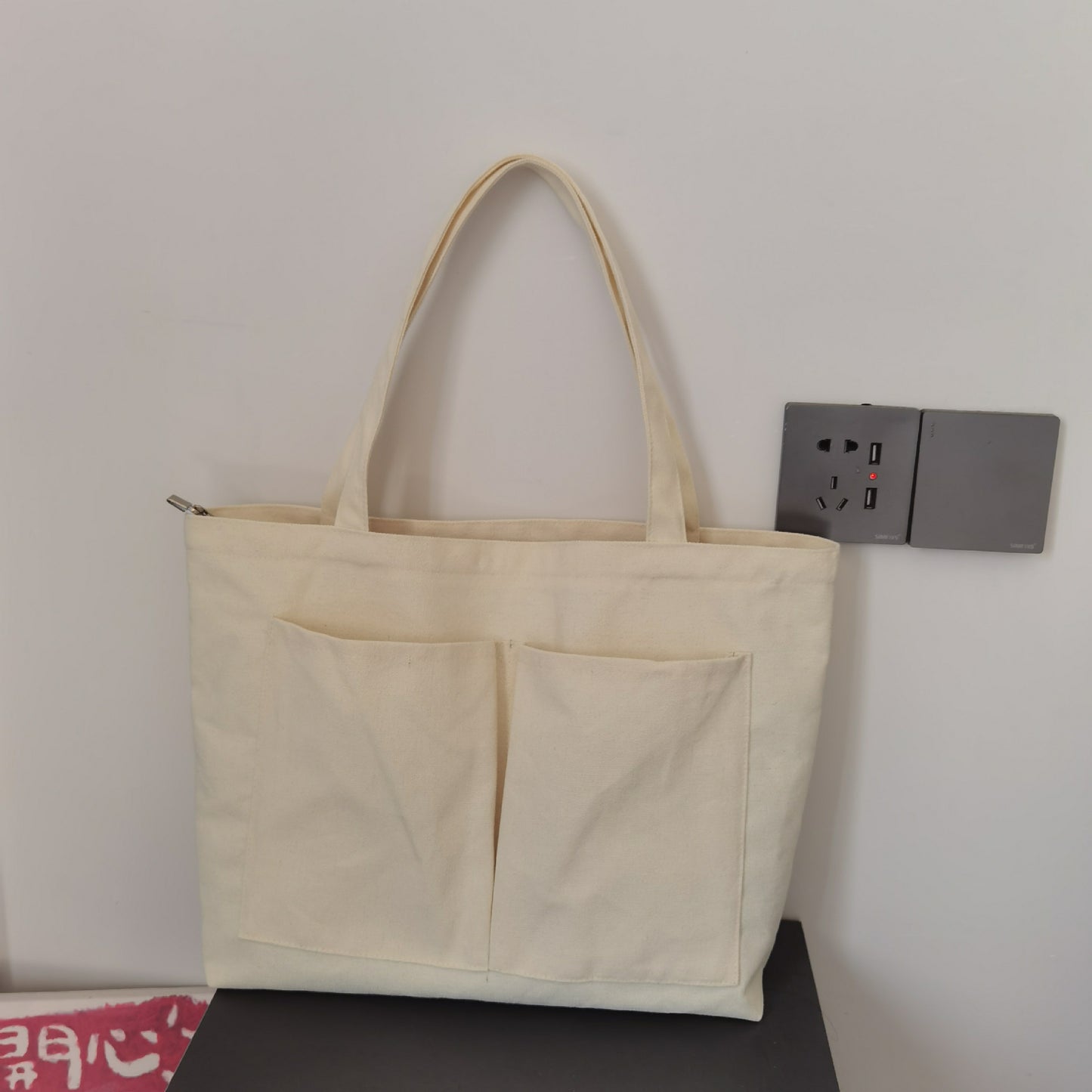 Canvas Women Tote Bag with Zipper