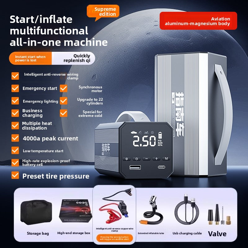 Car Emergency Jump Starter with Air Compressor and Power Bank