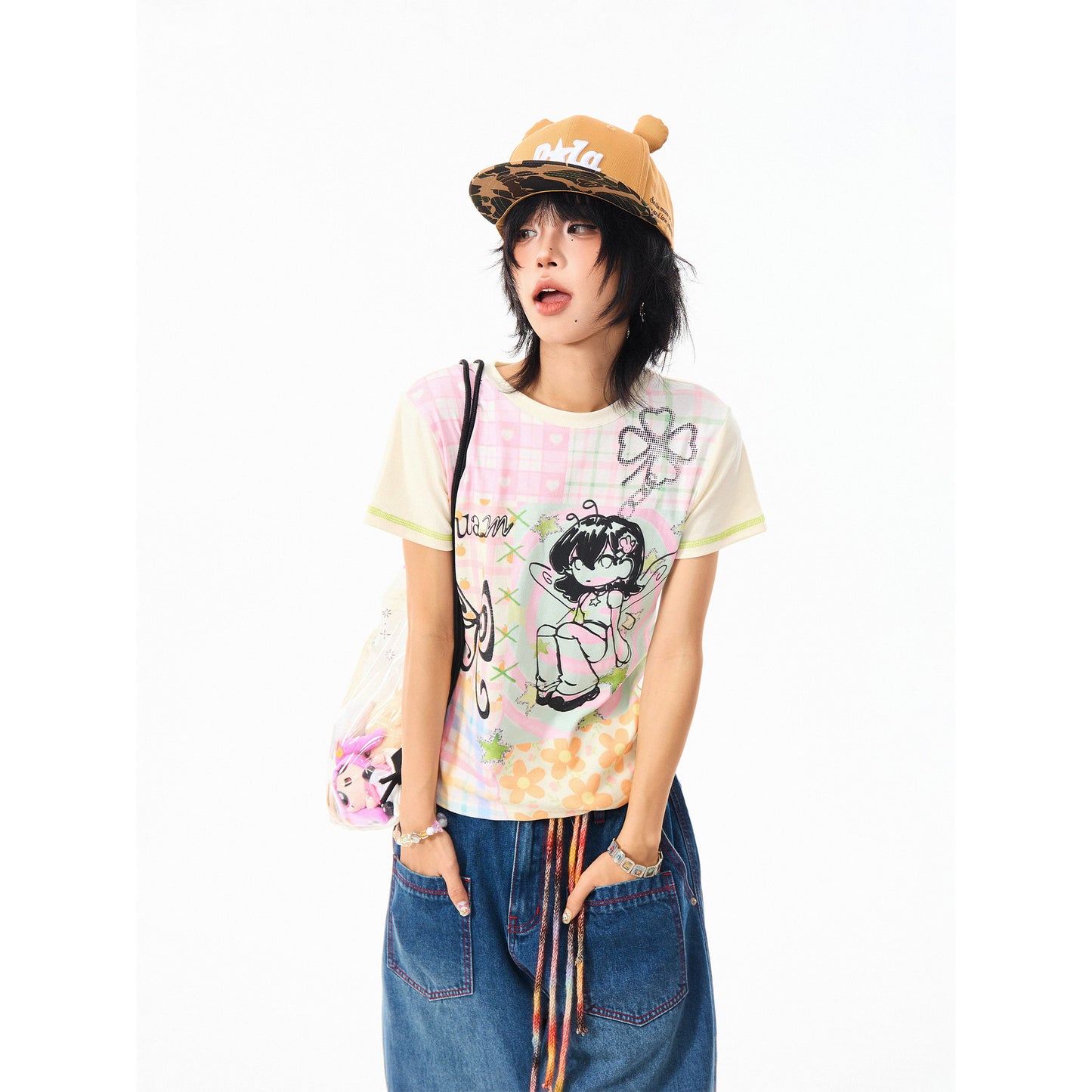 Cartoon Print Slim-Fit Short T-Shirt