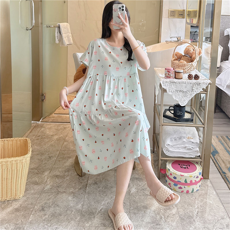 Casual short-sleeved, large-sized printed pajamas