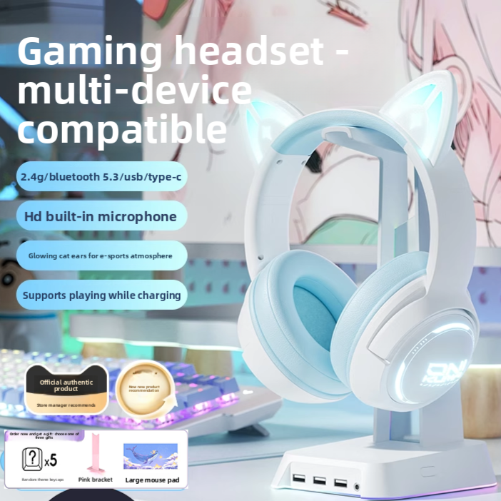 Cat Ear Gaming Headset with RGB Lighting