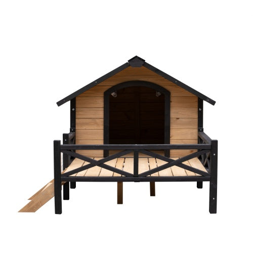 Outdoor Large Cabin Style Wooden Kennel With Porch for Dogs
