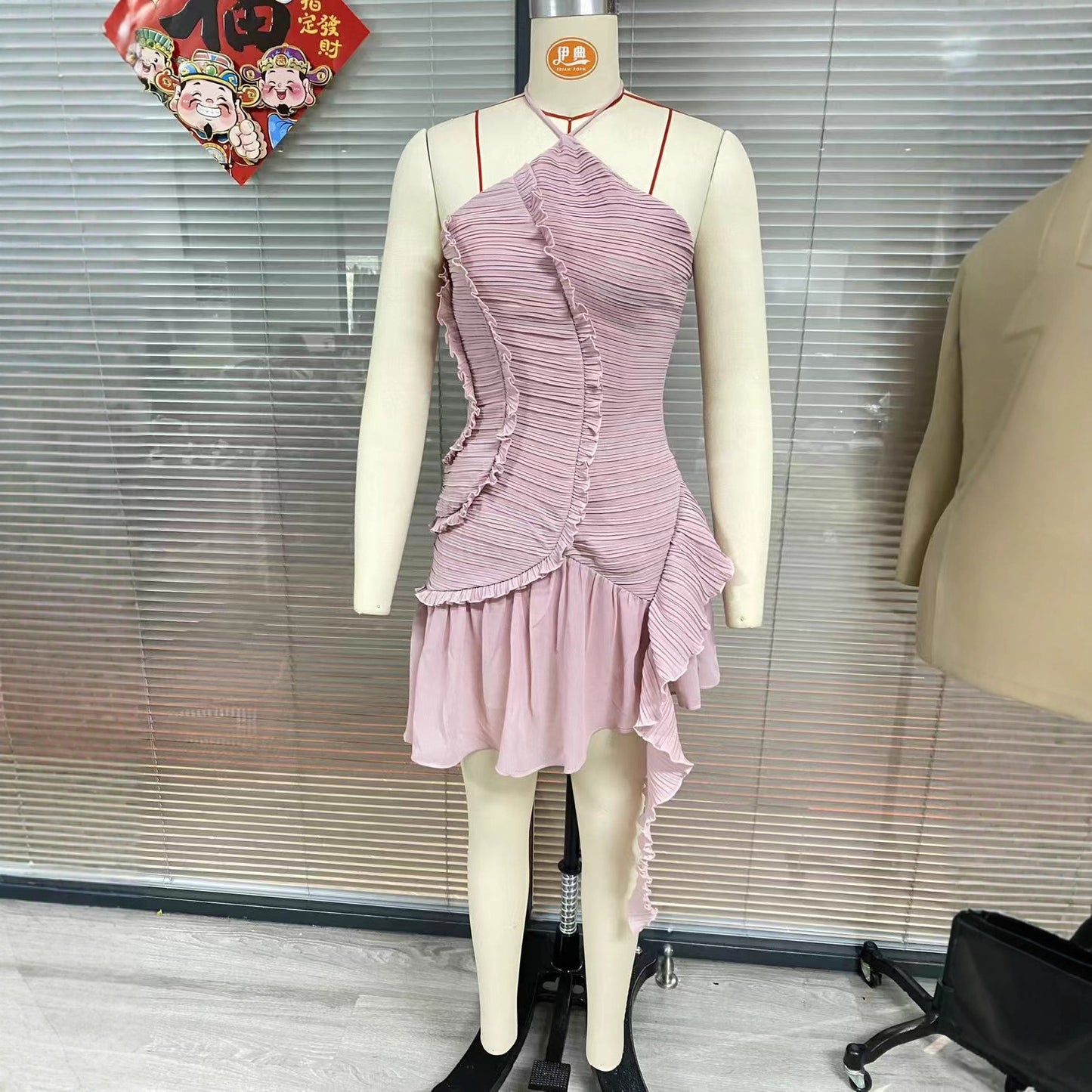 Chiffon Ruffled Halter Dress