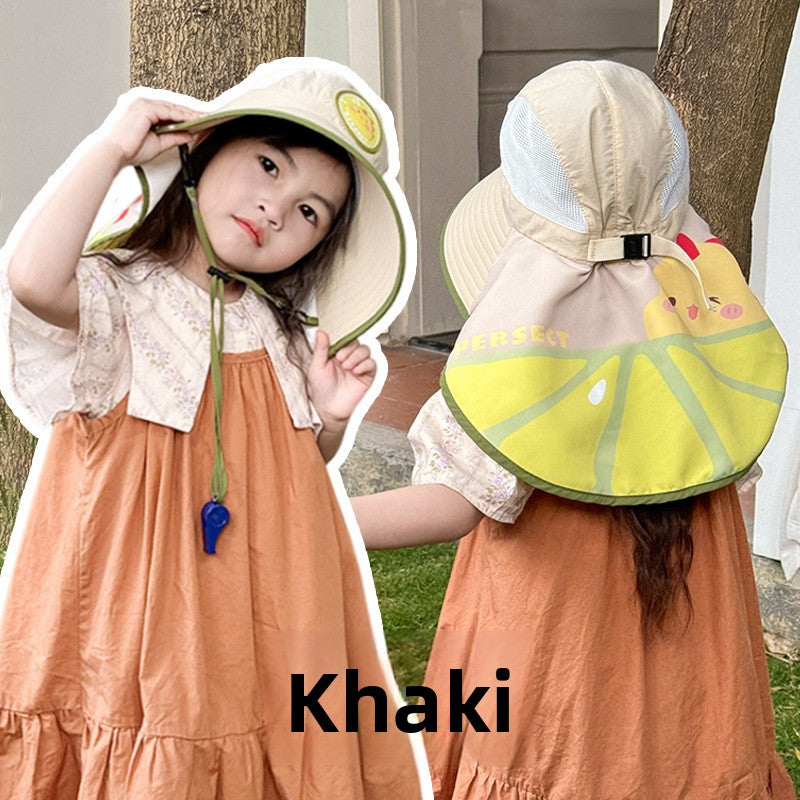 Children's sun hat with neck protection and wraparound scarf