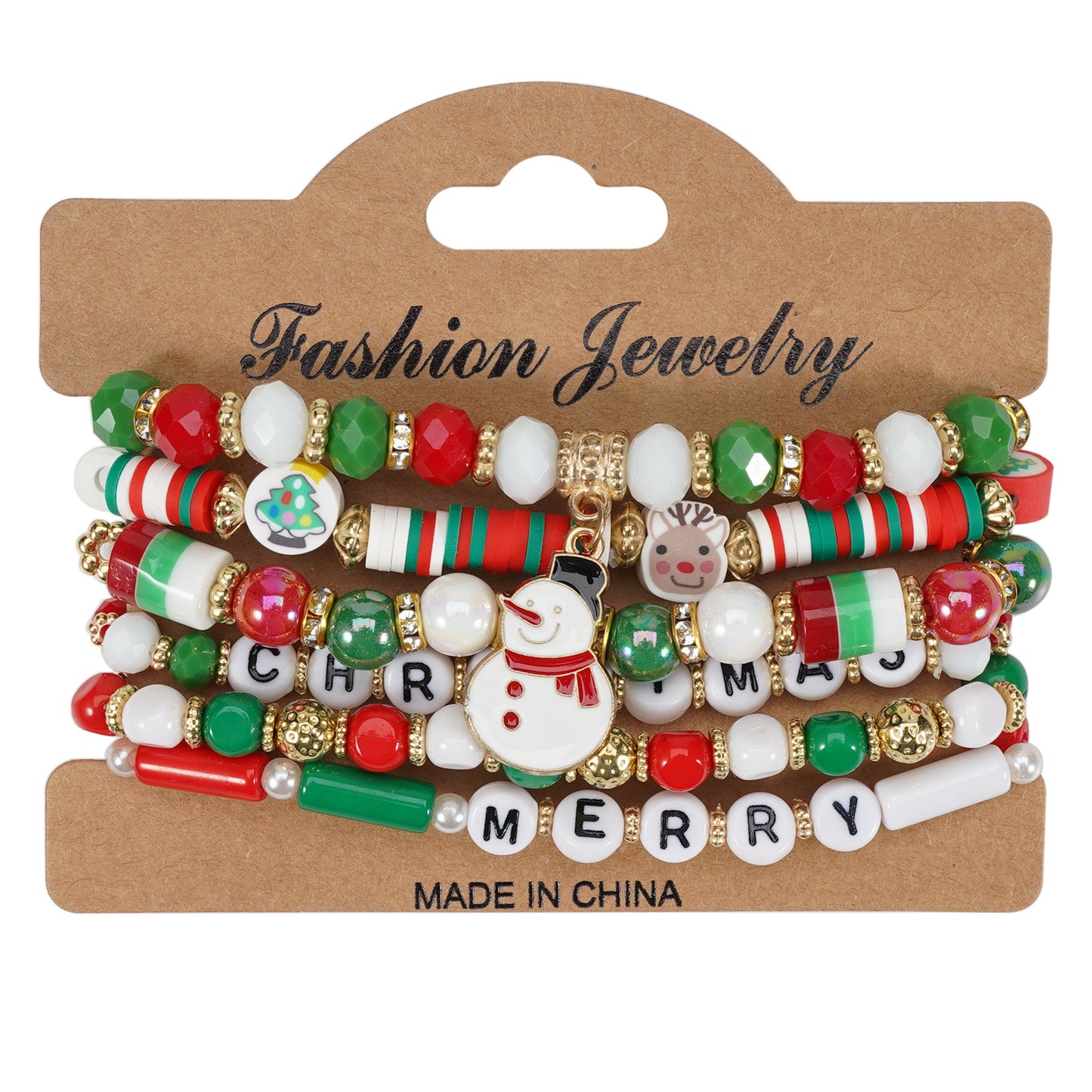 Christmas Beaded Bracelet with Holiday Charms