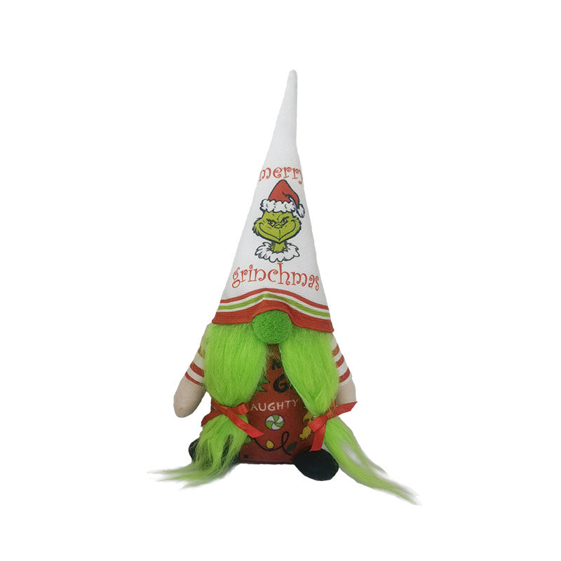 Christmas Grinch Doll Green Furry Monster Decor