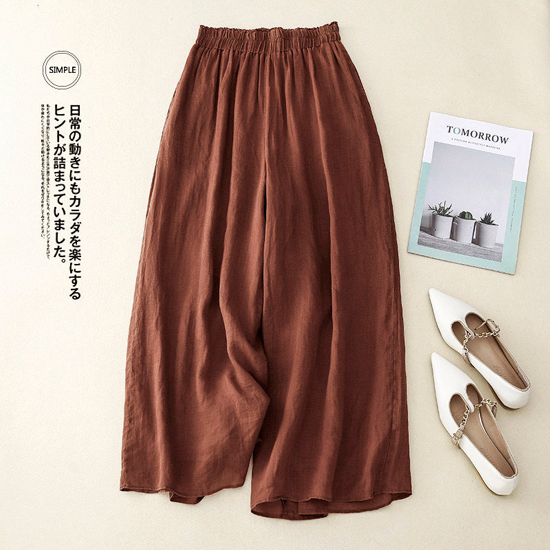Clearance of Big-Name Foreign Trade Surplus: Double-Layer Cotton-Linen Wide-Leg Culottes, Loose and Drapey Straight-Leg Casual Linen Cropped Pants for Women