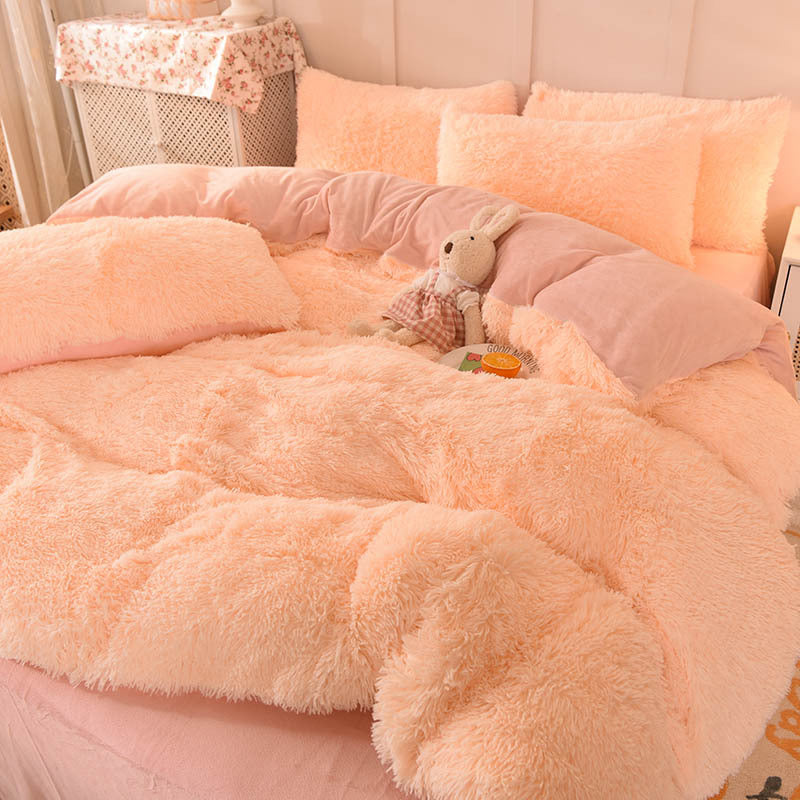 Cloud Mink Long-Haired Four-Piece Set, Thickened and Warm