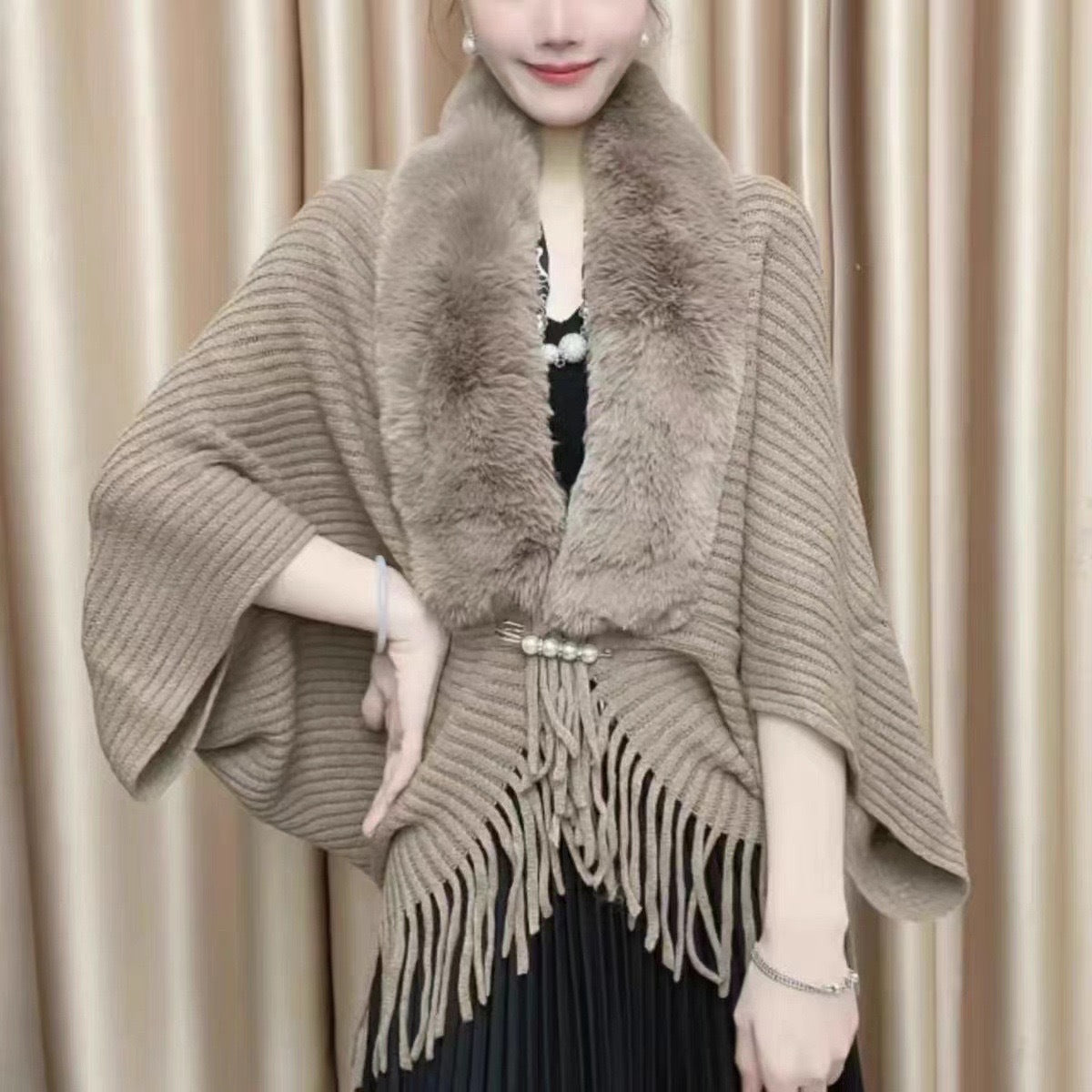 Cowl-neck knitted cardigan