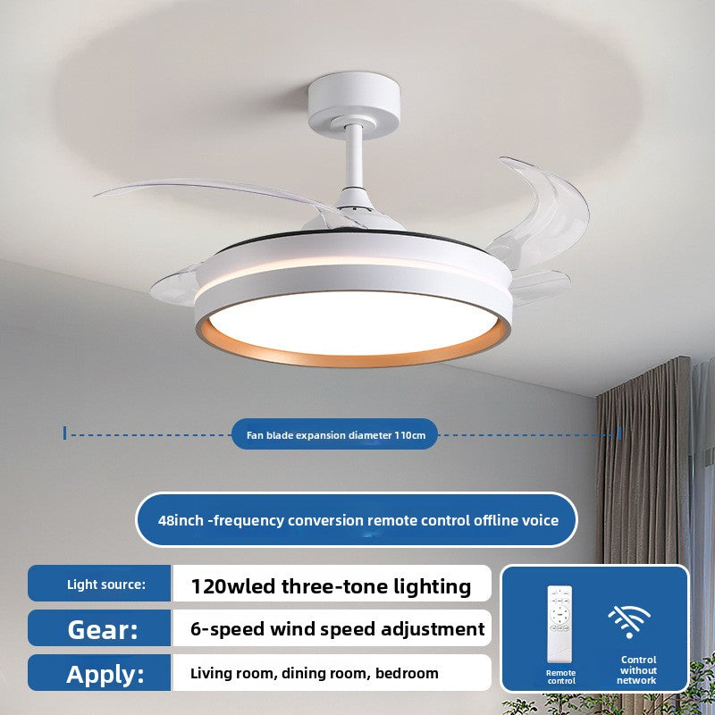 Cream Invisible Silent Ceiling Fan Light with Remote and Voice Control