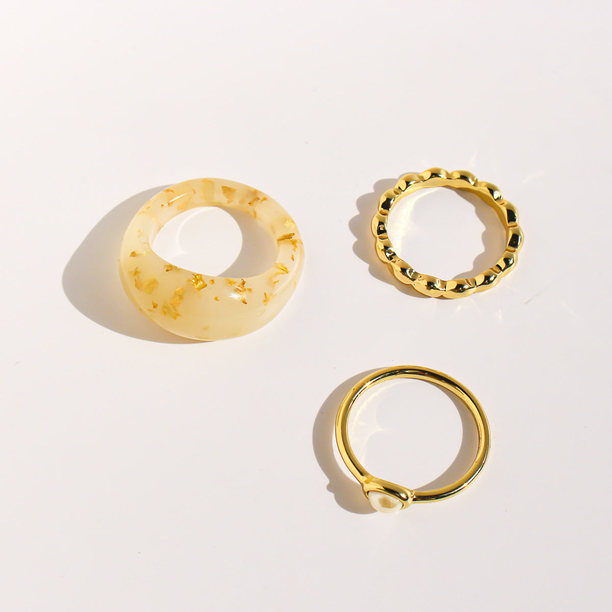 Cream White Gold Foil Painted Resin Ring