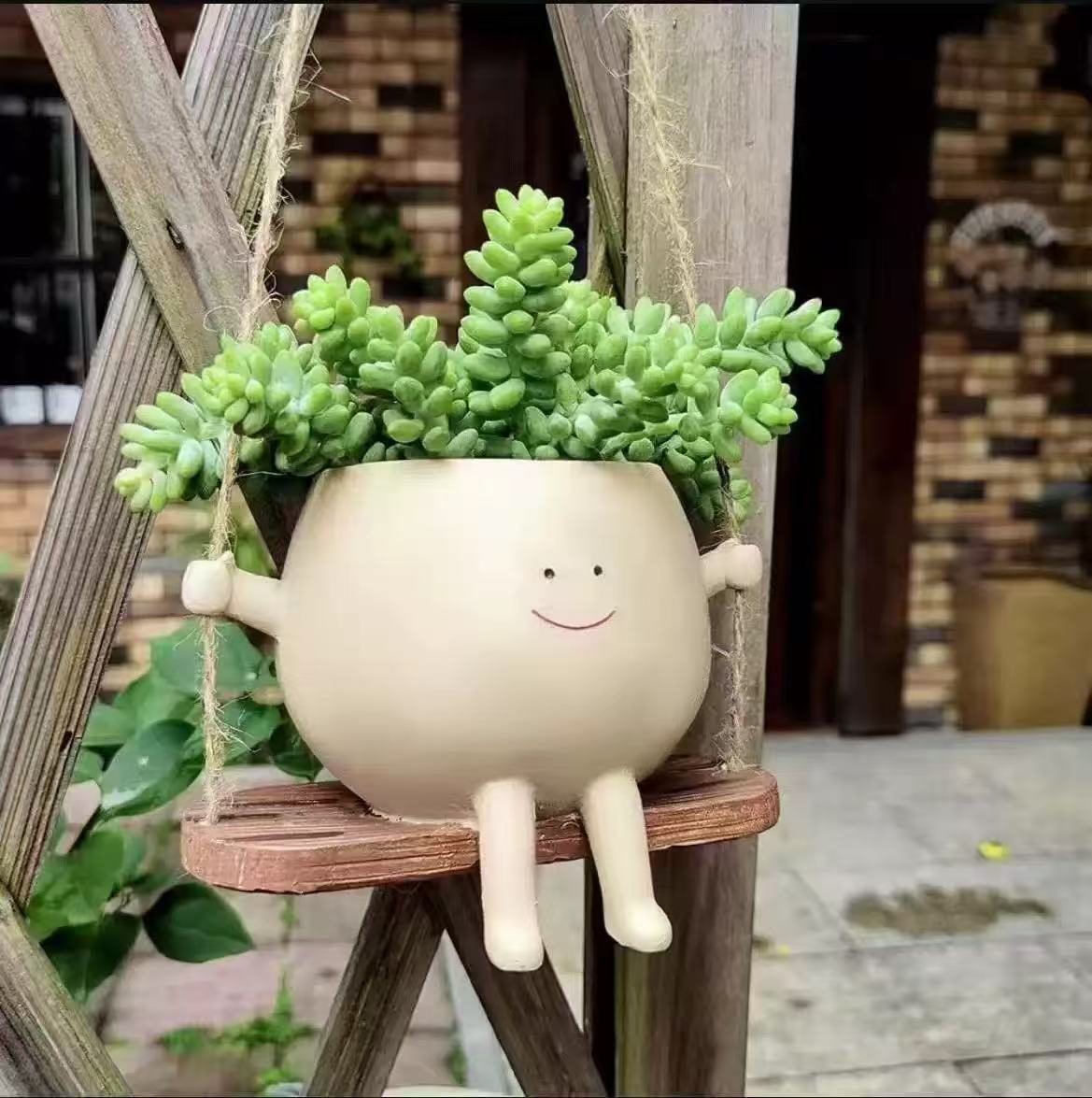 Creative Hanging Resin Flower Pots with Smiling Faces