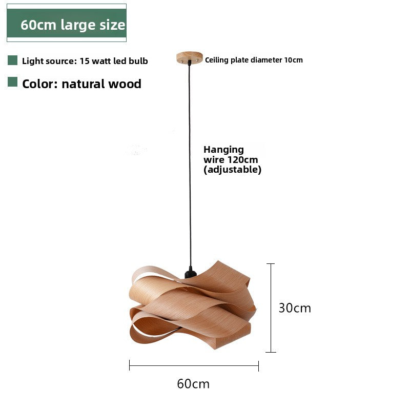 Creative Wood Veneer Chandelier LED Hanging Light