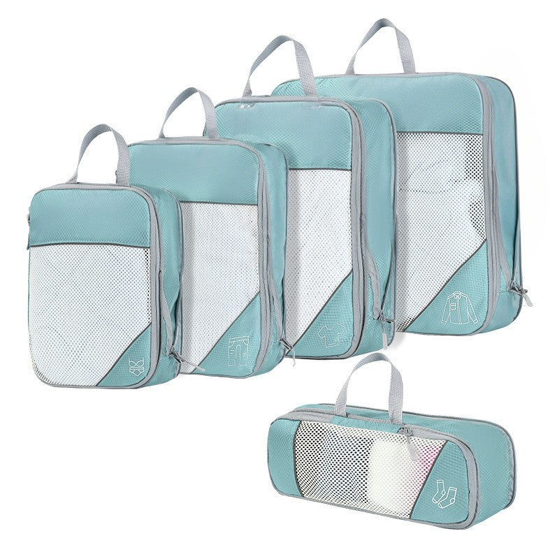 Cross-Border Compressed Travel Five-Piece Storage Bag Waterproof Extended Mesh Clothing Home Luggage Four-Piece Storage Bag