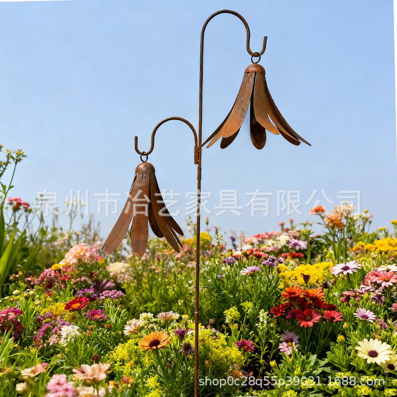 Cross-Border Hot-Selling Rusty Flower Wind Chime Floor Plug, Garden Decoration Floor Plug Ornaments Hot Selling Garden