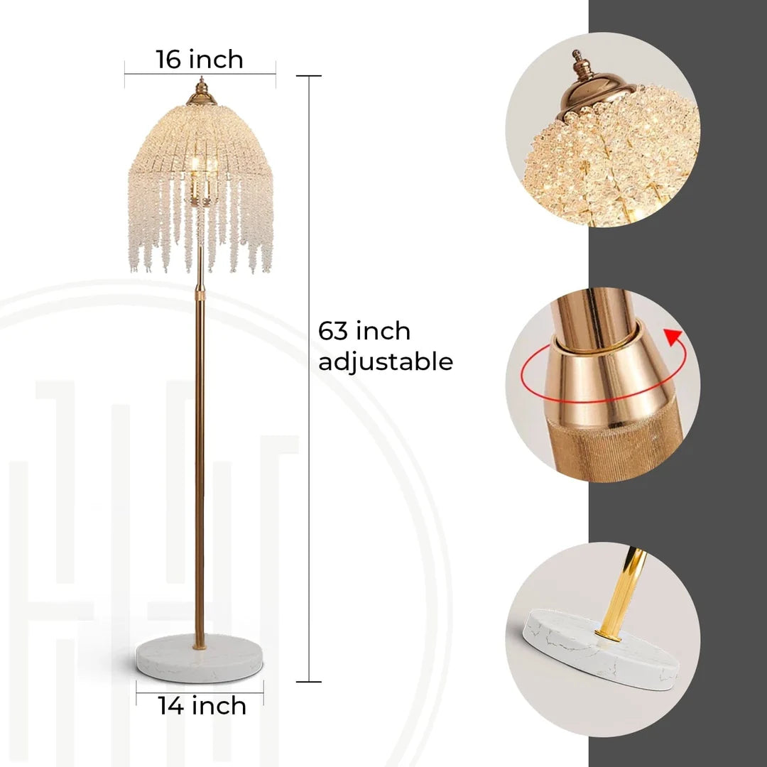 Cascading Crystal Floor Lamp Vintage Design with Marble Base