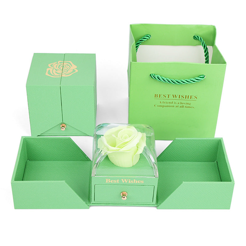 Curved Acrylic Double Opening Rose Jewelry Box with Gift Bag