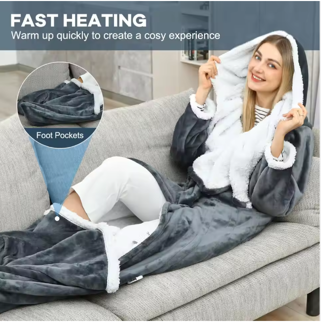 Customized 3-in-1 Portable Fast Heating Electric Blanket, Wearable Electric Blanket for Winter