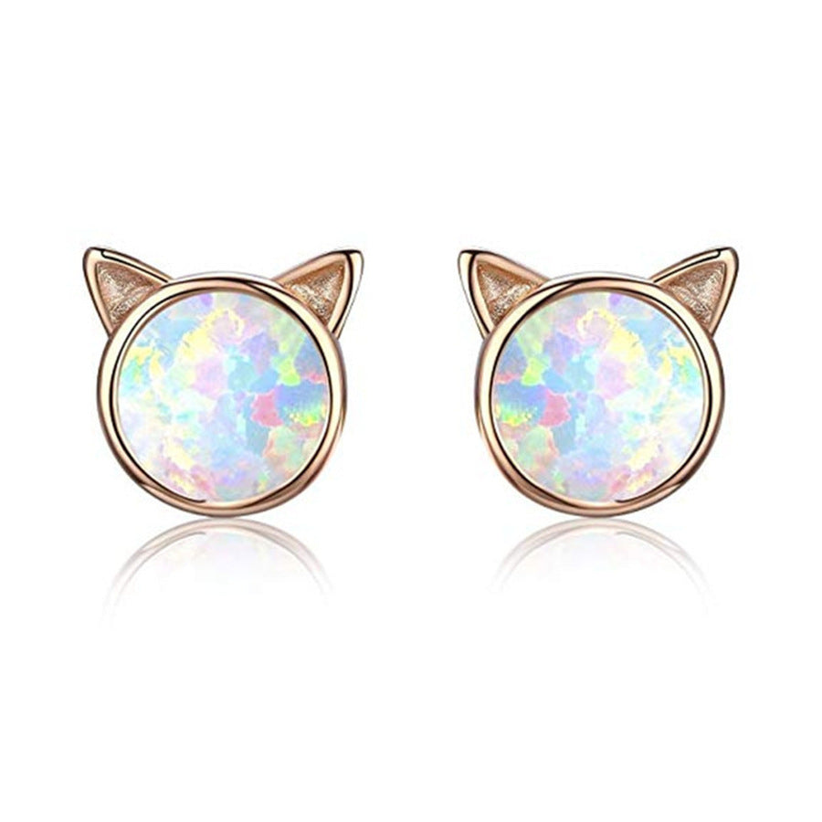 Cute Cat Opal Sterling Silver Earrings