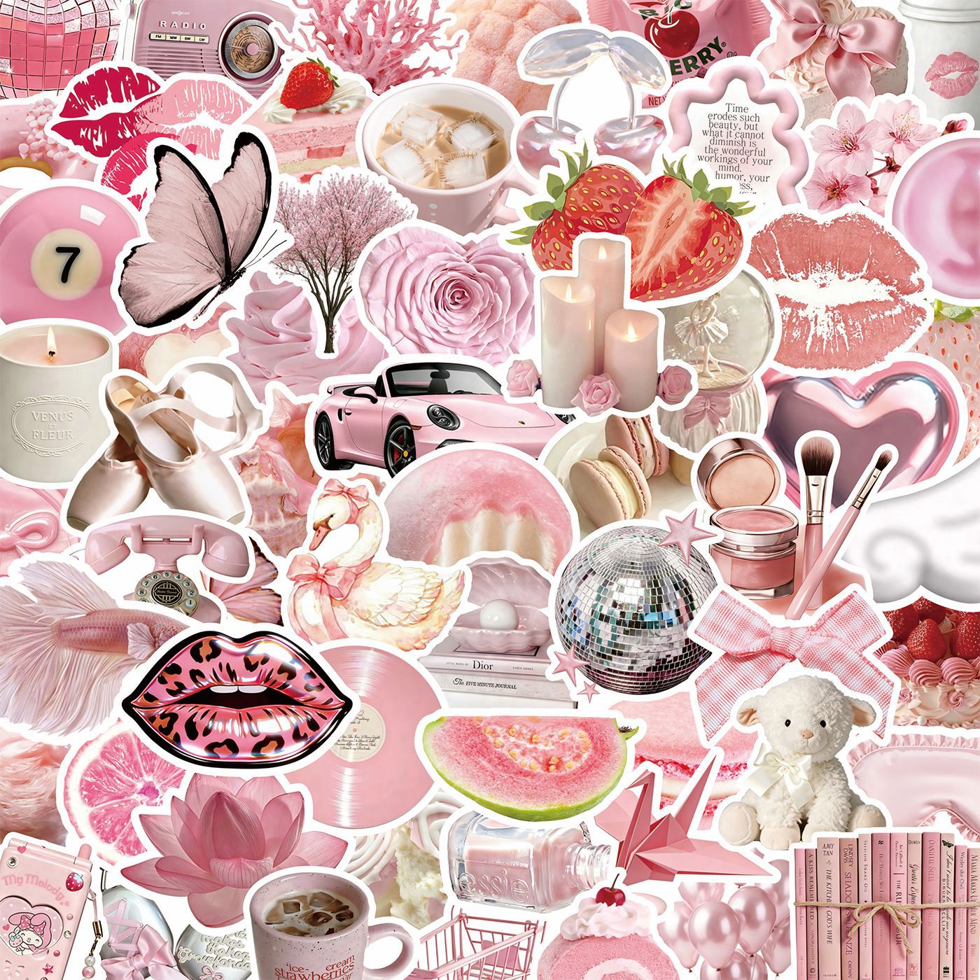 Cute Items Pink Stickers for Journals