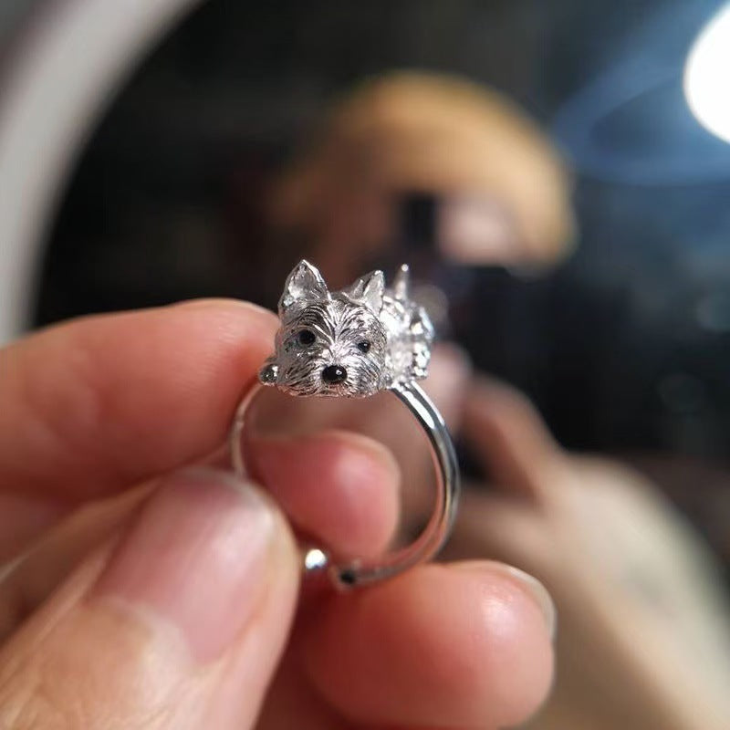 Cute Puppy Design Silver Ring