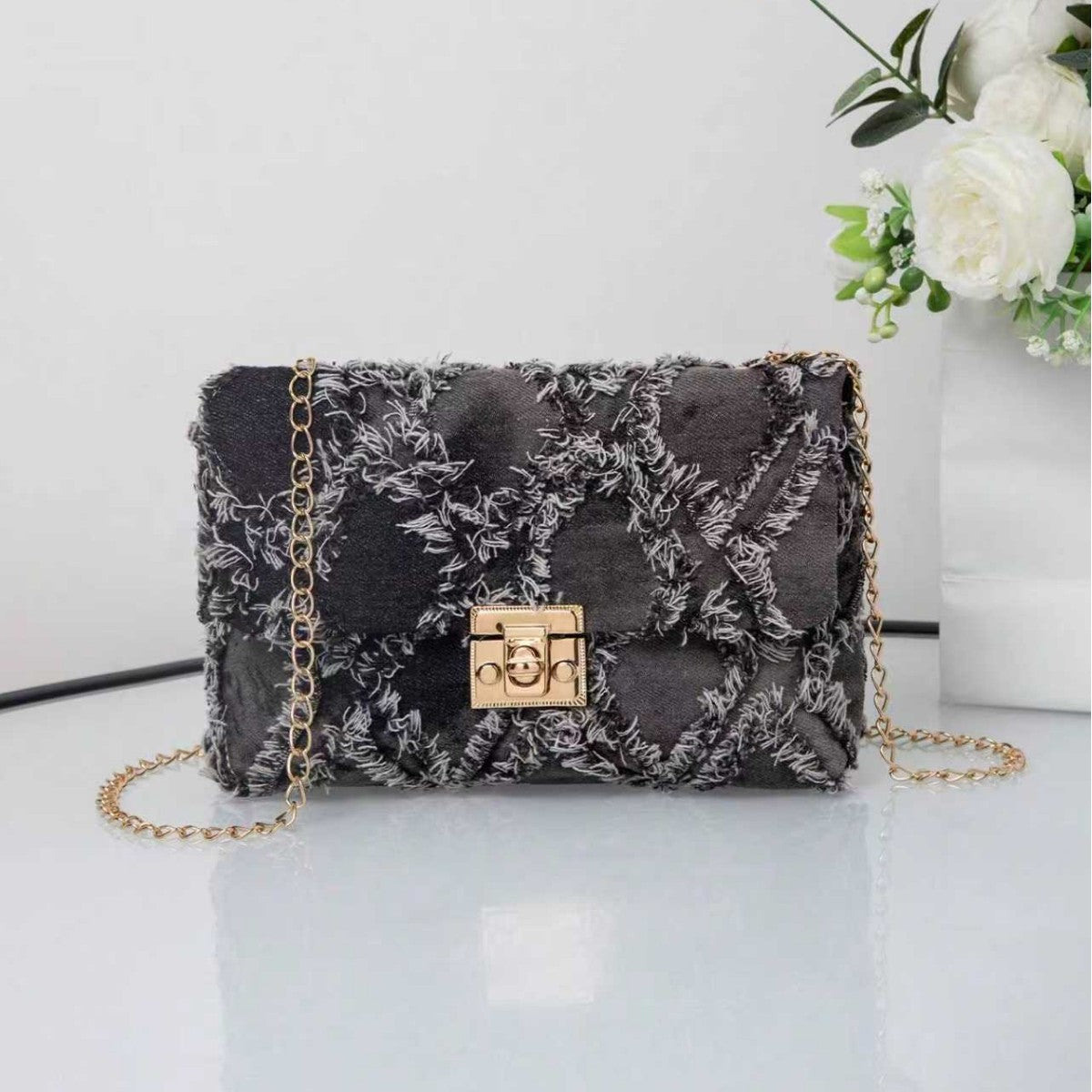 Denim Chain Strap Shoulder Bag