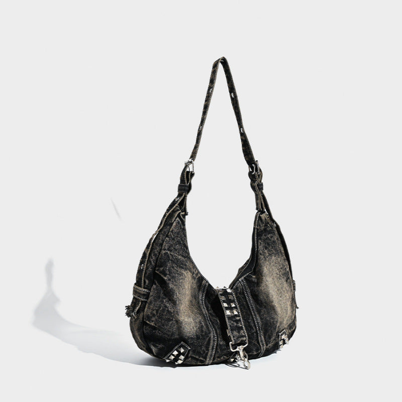 Denim Tote Bag with Rivet Detailing