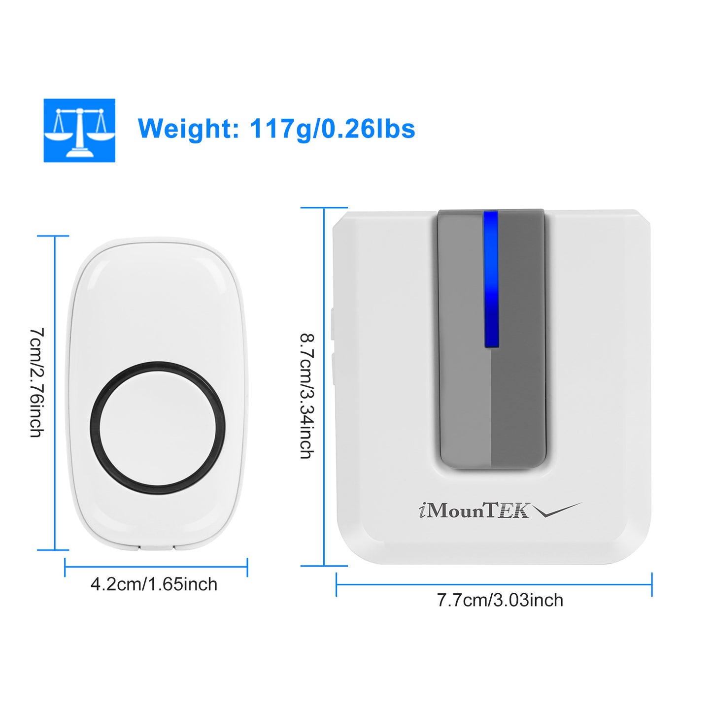 Wireless Doorbell 1000FT Range Waterproof Chime with LED