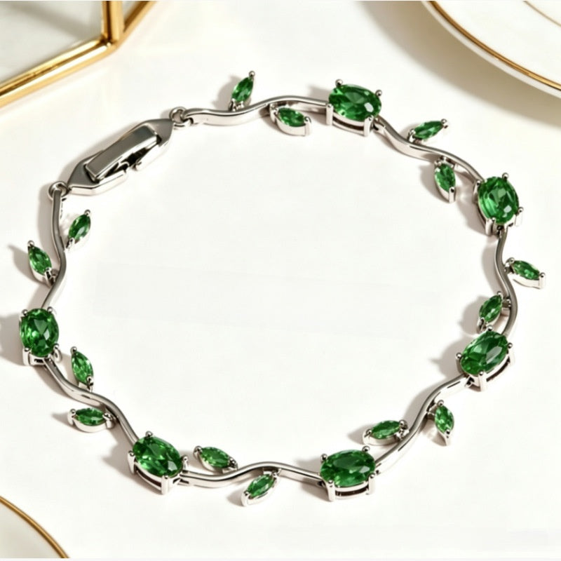 Diamond Inlay Leaf Design Alloy Bracelet