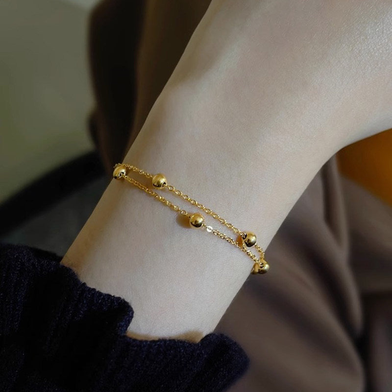 Double Layer 18K Gold Bead Bracelet