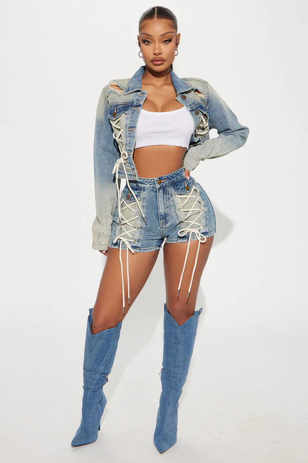Drawstring Lace-up Shorts and Jacket