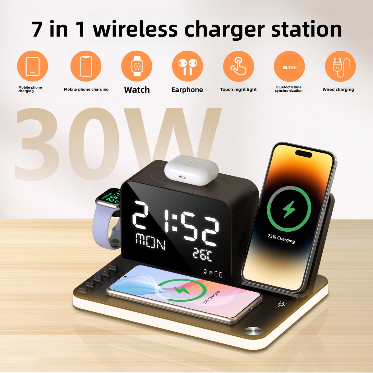 Dual Phone Three-in-One Wireless Charger Dock