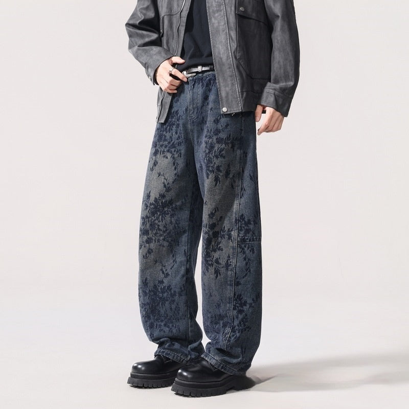 Fleece-Lined American Vintage Jacquard Embroidered Jeans