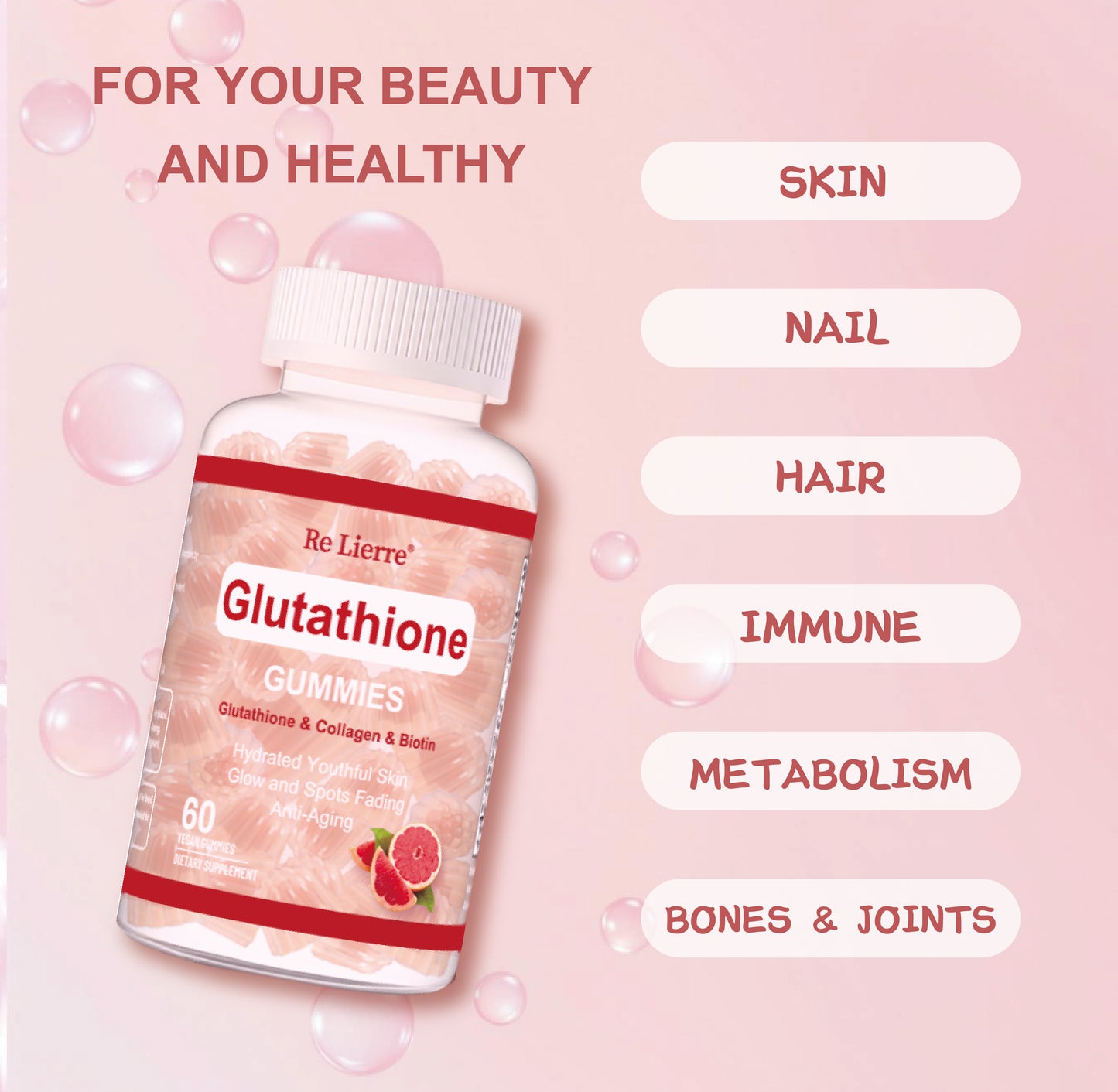 Grapefruit Flavored Glutathione Collagen Gummies for Glow