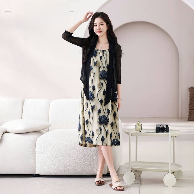 Elegant Floral Print Slimming Dress