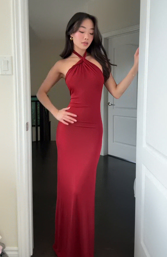 Elegant Halter Neck A-Line Dress