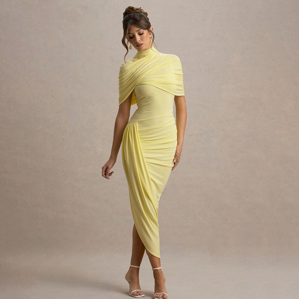 Elegant Slim-Fit Ruched Backless Women's Dress
