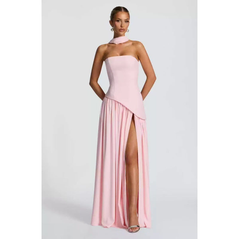 Elegant Strapless Slit Long Dress