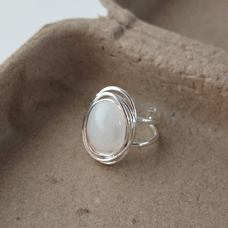 Elliptical Chalcedony Wire Wrapped Ring
