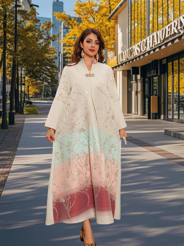 Embroidered gradient lady's long gown dress