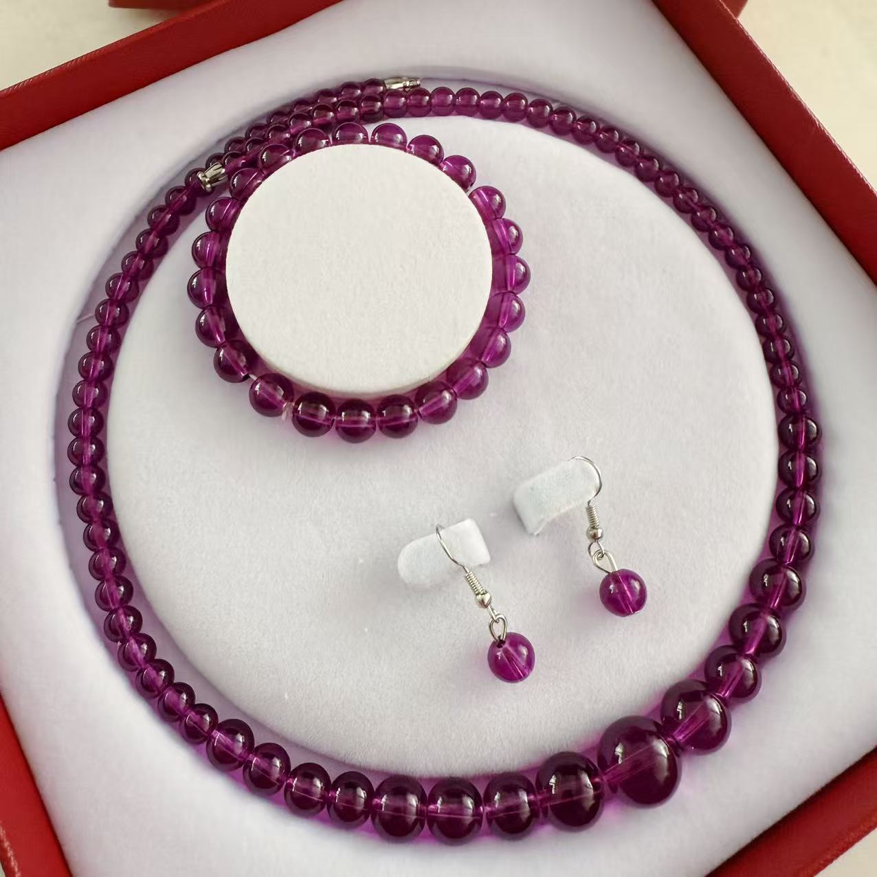 Ethnic Purple Glass Necklace Bracelet Earrings
