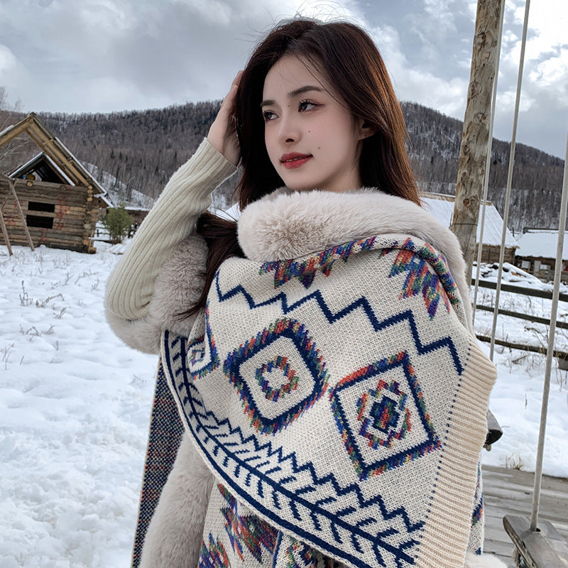 Ethnic Style Fringe Cape Shawl