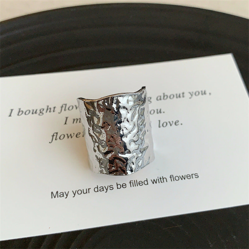 European American Retro Lava Texture Metal Wide Opening Ring Unisex Couple Fashion Ring