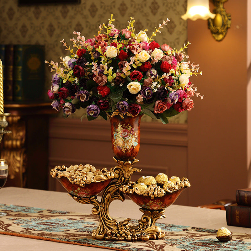 European Vintage Resin Vase with Artificial Flowers